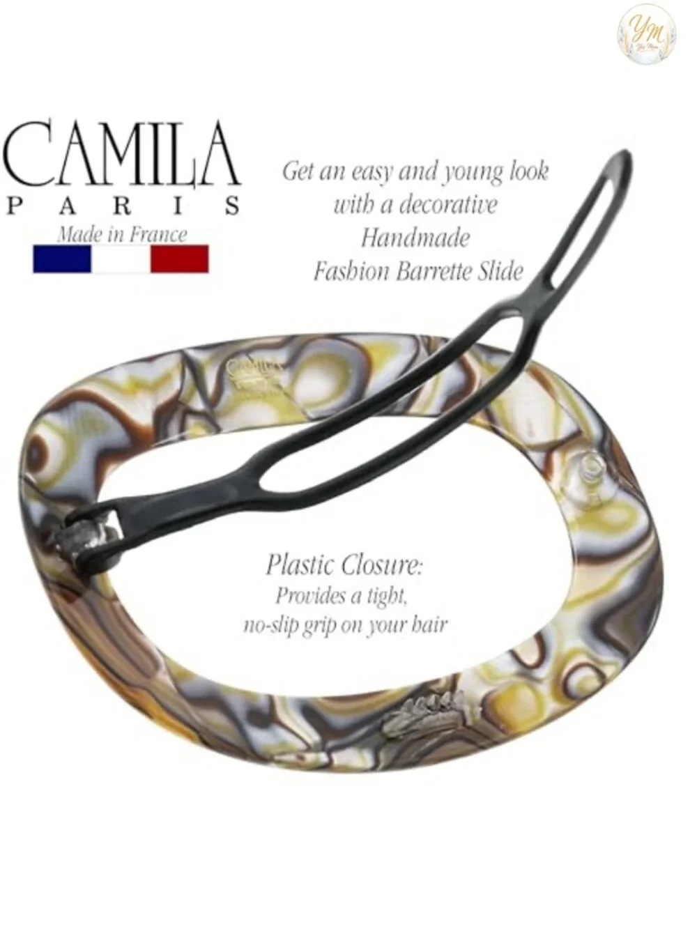 Handmade French Hair Barrette Clip for Women, Metal-Free Strong Hold Grip,